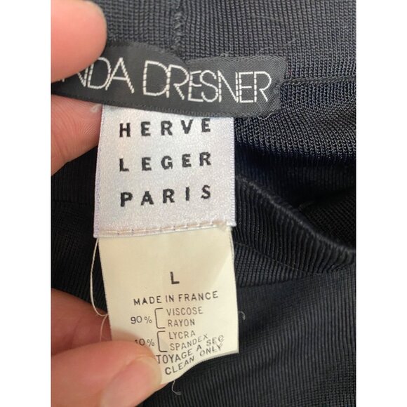 Herve Leger Paris Black Wide Leg Pants Elastic Waist Open Split Sides Size Large - Picture 9 of 10